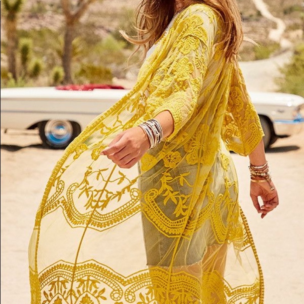 Golden yellow Altar’d State lace kimono